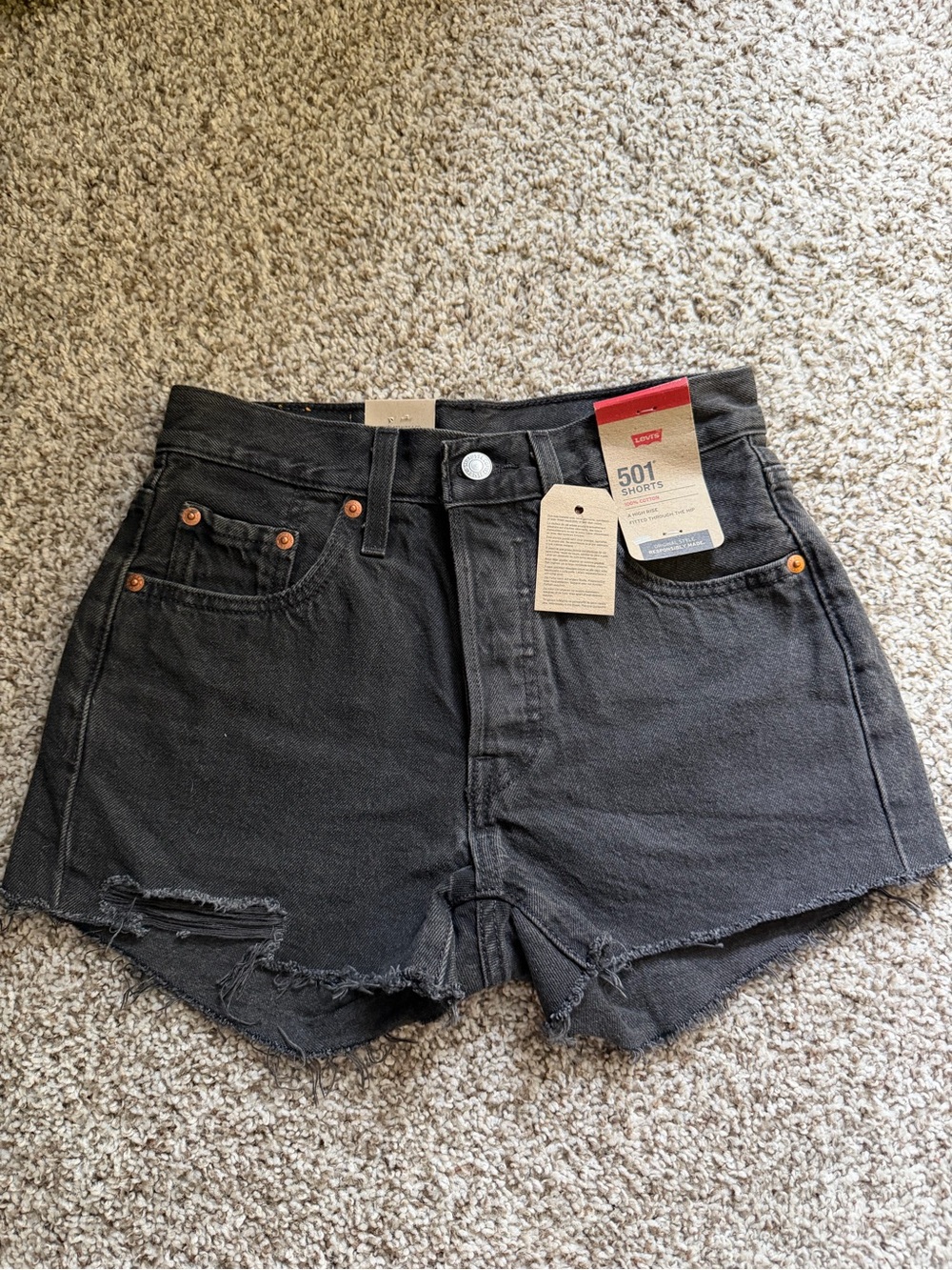 Levi's Black High-Rise Raw Hem Jean Shorts
